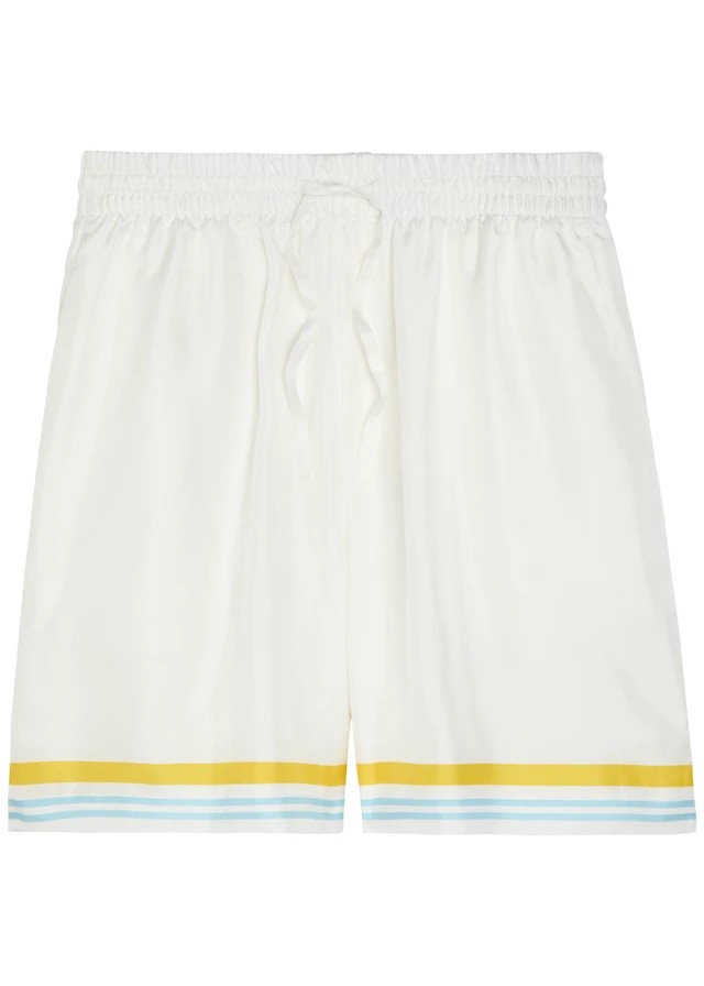 CASABLANCA Striped-trim silk-twill shorts