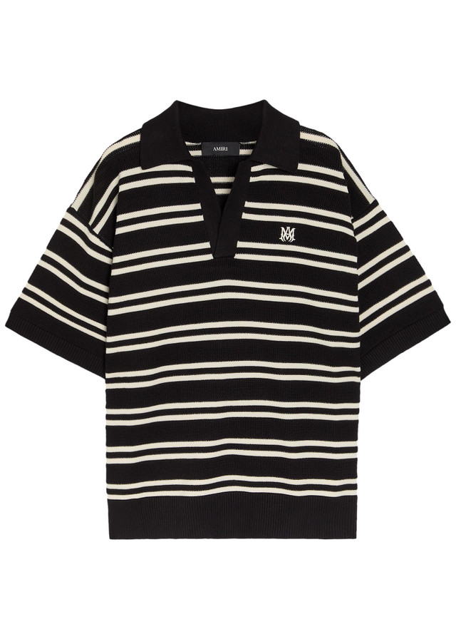 AMIRI Striped logo-embroidered knit polo shirt