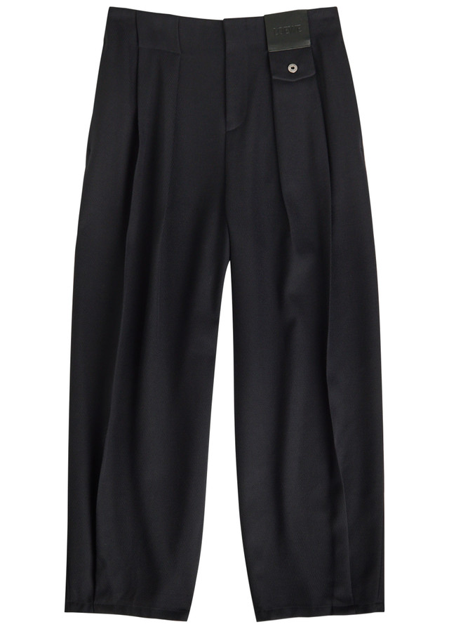 LOEWE Logo-appliquéd barrel-leg wool trousers