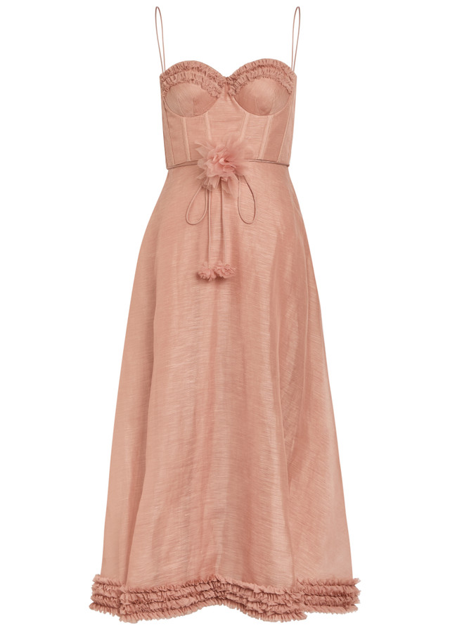 ZIMMERMANN Luna floral-appliquéd linen and silk-blend midi dress